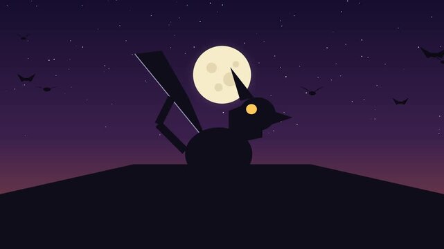 Gargoyle silhouette gazes at a full moon against a starry night sky grotesque statue sculpture stone