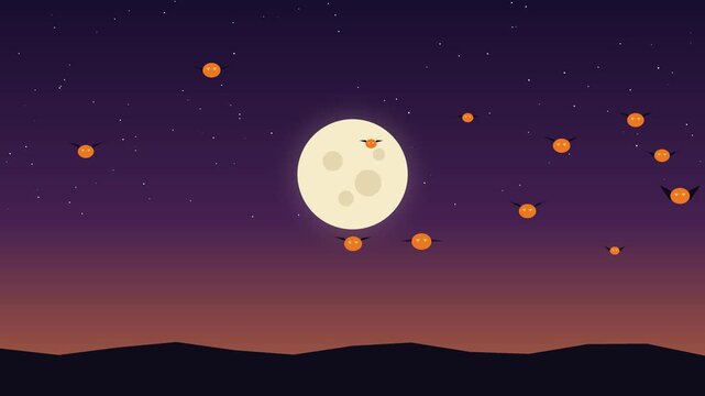 Bats fly around a full moon against a twilight sky flying fullmoon night silhouette halloween october
