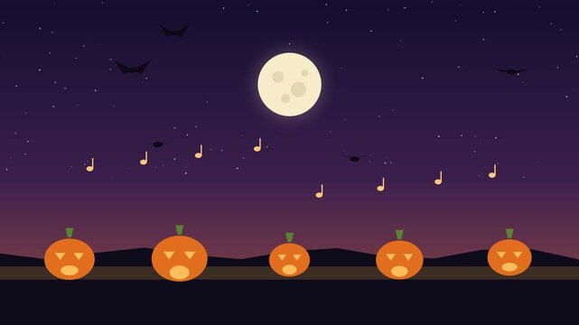 Pumpkins sing a chorus beneath a full moon on a starry halloween night jackolanterns autumn fall