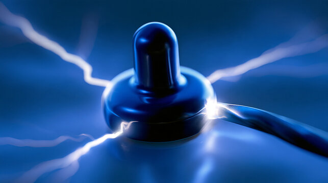 High voltage glass insulator with electric spark connecting broken power line cable   