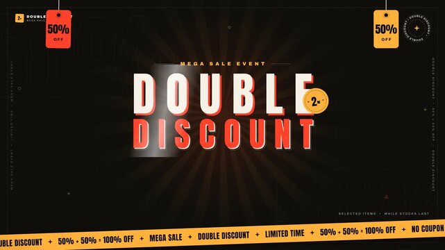Double discount mega sale promotional motion graphics animation with tags