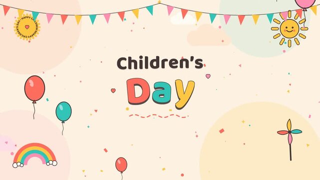 Playful Children Day Celebration Background Animation with Balloons and Rainbow