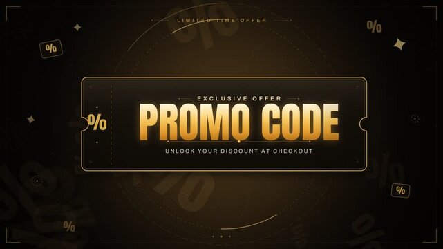 Exclusive Promo Code Coupon Animation With Discount Offer And Golden Ticket Motion Graphics