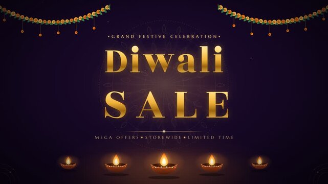 Diwali sale grand festive celebration storewide mega offers glowing oil lamps animation