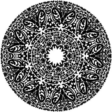 Black and white floral mandala circular ornament geometric pattern