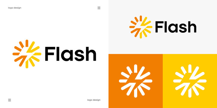 flash logo design, electric bolt energy, solar power burst, fast charge technology and speed concept, vector icon