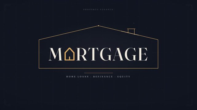 Mortgage property finance title animation with house outline and interest rate