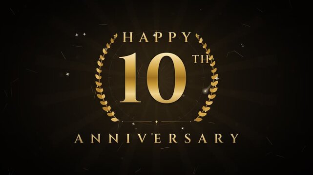 Elegant gold happy 10th anniversary celebration title animation with laurel wreath stock footage