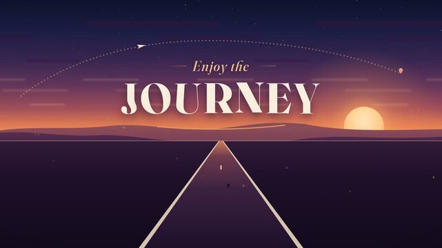 Enjoy the journey motivational quote animation with sunset landscape and road