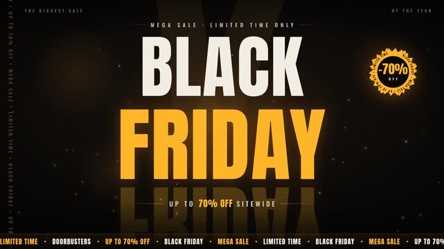 Black Friday mega sale promotional vector animation template with discount badges