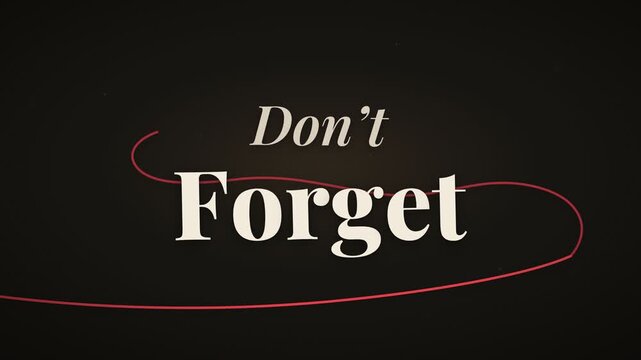 Vintage red string tied around typographic reminder text don t forget animation