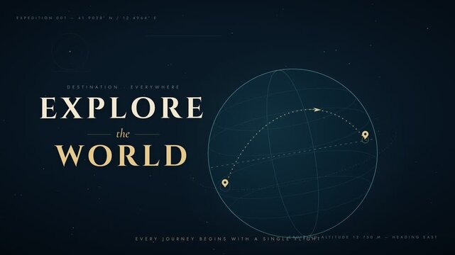 Animated 3D globe showing flight routes and destination markers for global travel concepts