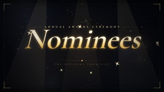 Elegant gold nominees text motion graphic for annual awards ceremony shortlist presentation