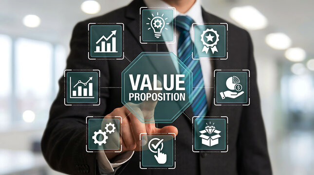 Businessman pointing at a digital interface showing value proposition concept