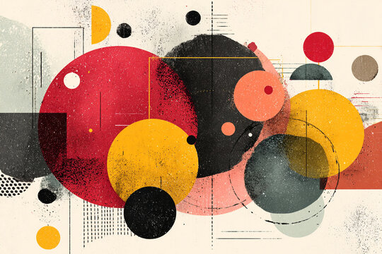 Abstract geometric composition featuring layered circles and thin