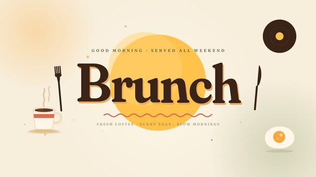Cozy brunch weekend restaurant menu flat vector animation with coffee and fried egg