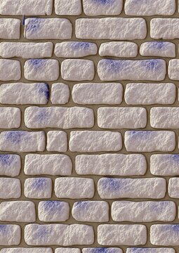 White ashlar stone wall texture with blue paint stains arranged in a repeating masonry pattern