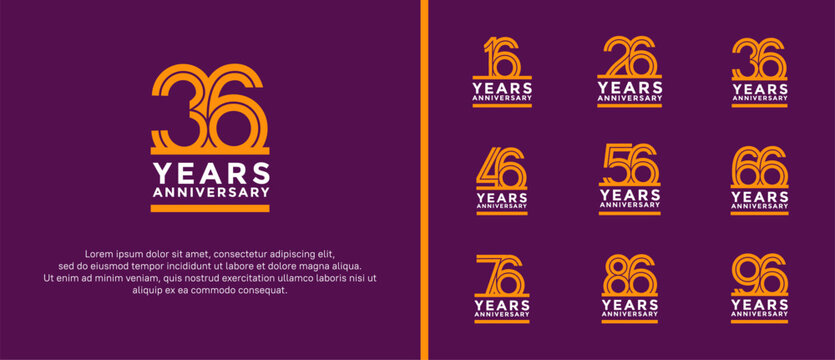 anniversary vector logo set, orange and white color can be use for celebration