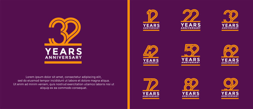 anniversary vector logo set, orange and white color can be use for celebration