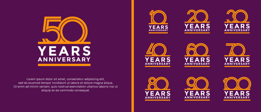 anniversary vector logo set, orange and white color can be use for celebration