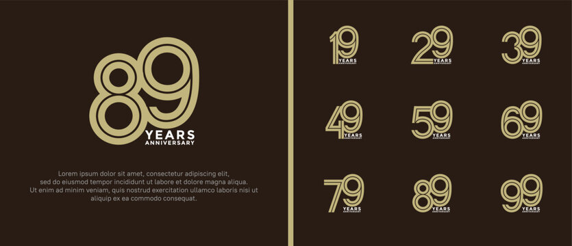 anniversary vector logo set, gold and silver color can be use for celebration