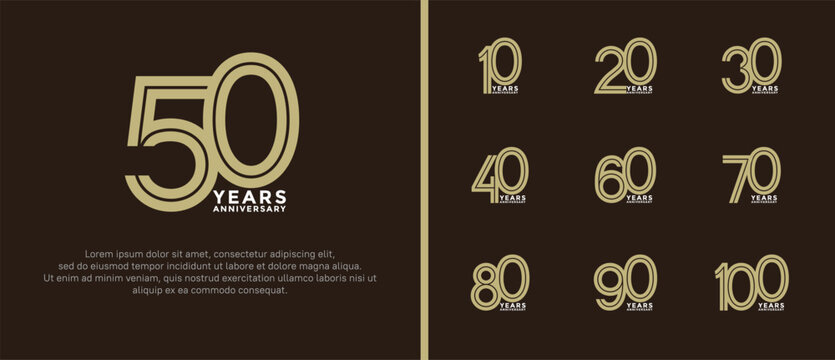 anniversary vector logo set, gold and silver color can be use for celebration