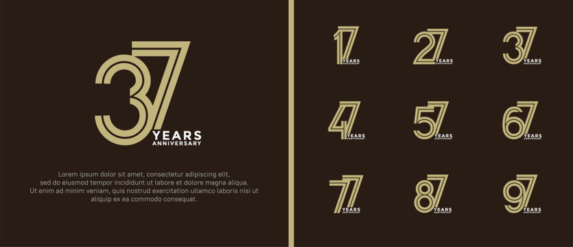 anniversary vector logo set, gold and silver color can be use for celebration