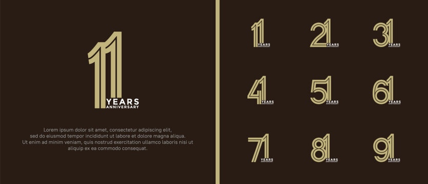 anniversary vector logo set, gold and silver color can be use for celebration