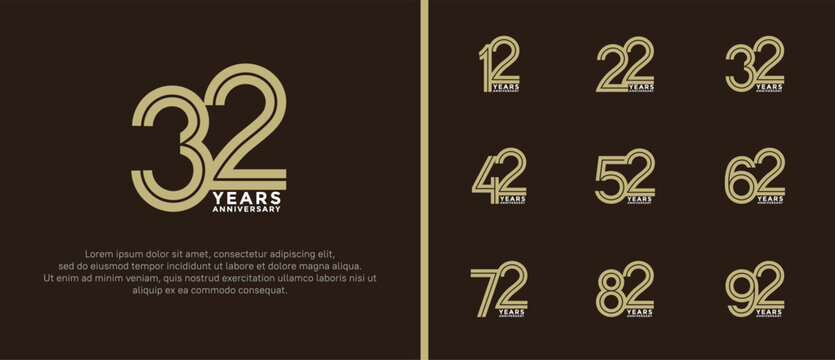 anniversary vector logo set, gold and silver color can be use for celebration