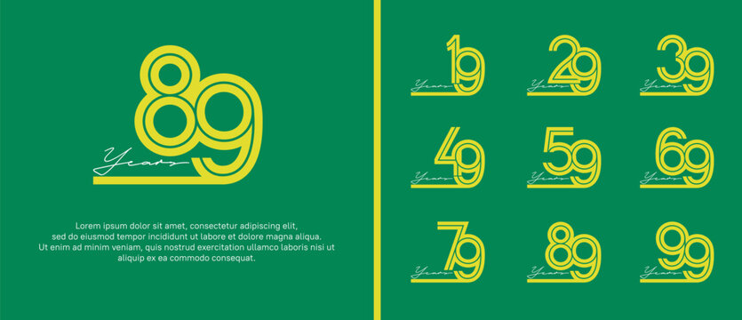 anniversary vector logo set, yellow color with white handwriting can be use for celebration