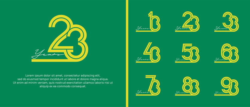 anniversary vector logo set, yellow color with white handwriting can be use for celebration