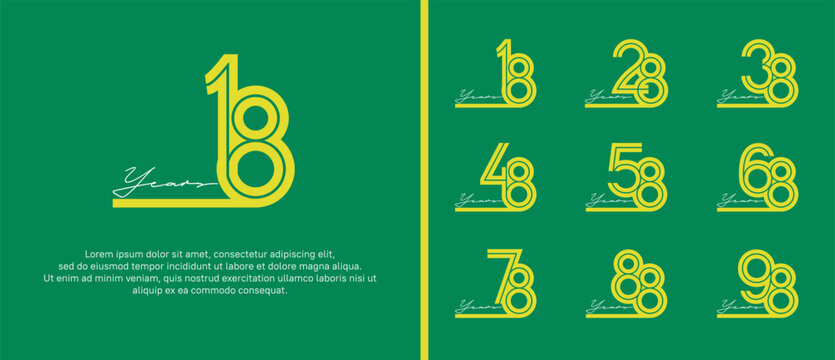 anniversary vector logo set, yellow color with white handwriting can be use for celebration