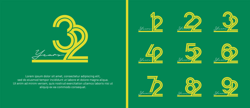 anniversary vector logo set, yellow color with white handwriting can be use for celebration