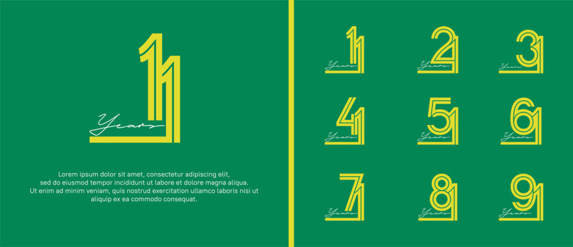 anniversary vector logo set, yellow color with white handwriting can be use for celebration