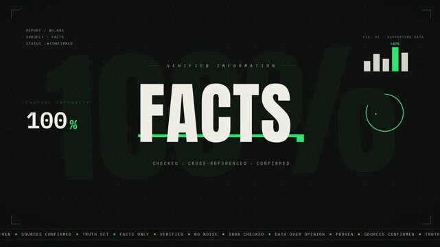 Verified information data facts HUD graphic with factual intensity percentage indicator