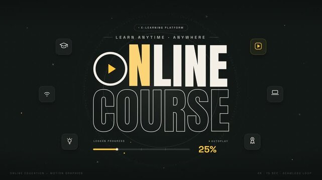 Professional online course e-learning progress animation with cyber tech interface