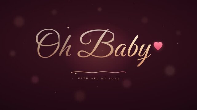 Elegant baby shower title graphic animation with golden typography and romantic hearts