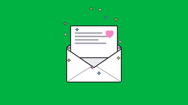 Bouncing retro mail envelope pops up with a new message badge on green screen