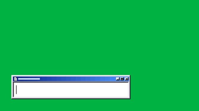 Retro computer window slides in to create a lower third title bar with copy space on green screen