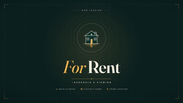 Real Estate Rental Animated Promotional Title Graphic with House and Key Icons