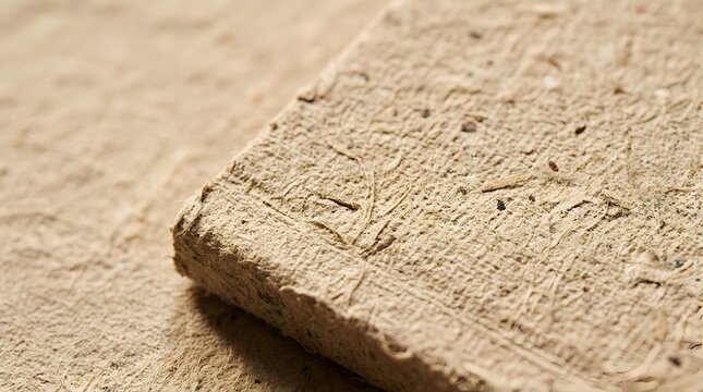 Handmade fibrous paper block with organic rough texture in close up