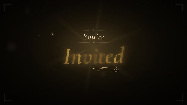 Elegant Golden Invitation Motion Graphic with Sparkles and Vintage Typography