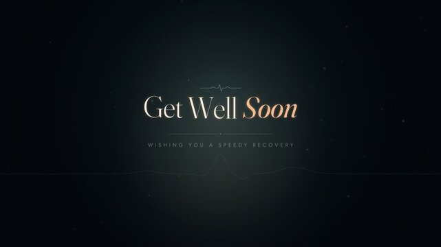 Get well soon elegant recovery greeting card animation with heartbeat line graphics