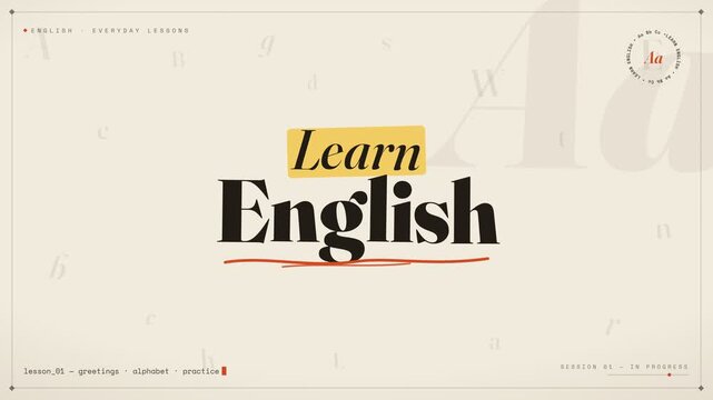 Educational learn English online course motion graphics title animation with elegant typography style