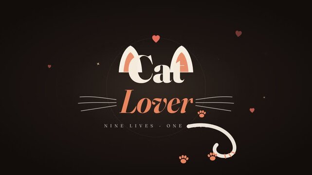 Cute Cat Lover Logo Animation with Floating Hearts and Paws on Dark Background