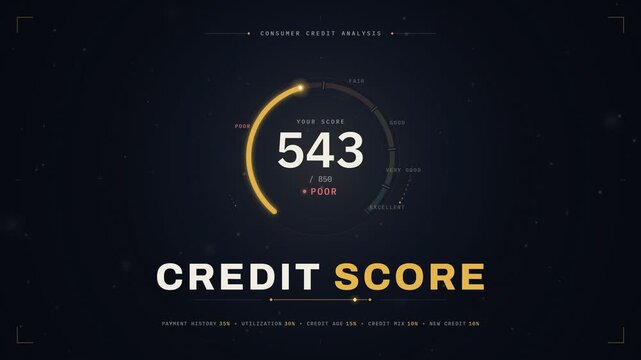 Credit score meter gauge animated infographic for financial analysis and credit rating