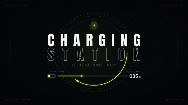 Futuristic Electric Vehicle Charging Station HUD Interface Animation Loop