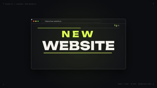 Minimalist browser window launching new website with loading progress bar and typography