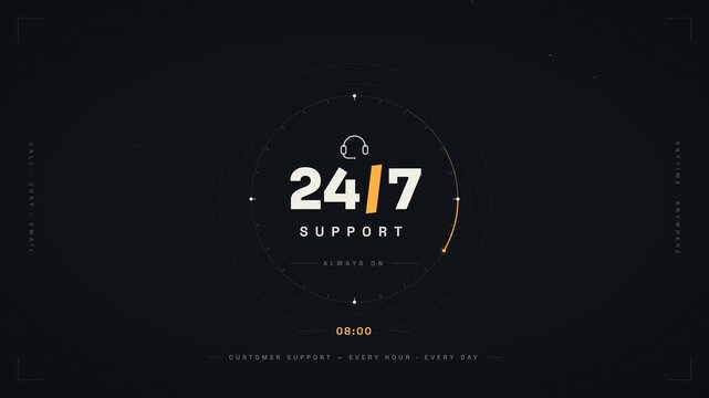 24 7 Support Customer Service Clock Animation Motion Graphic Background