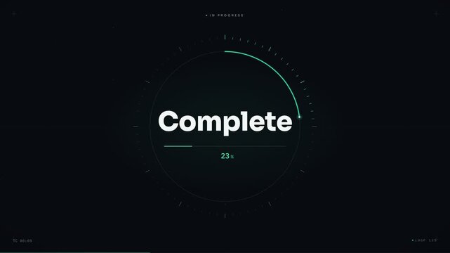 Complete loading progress bar animation with circular clock dial and checkmark
